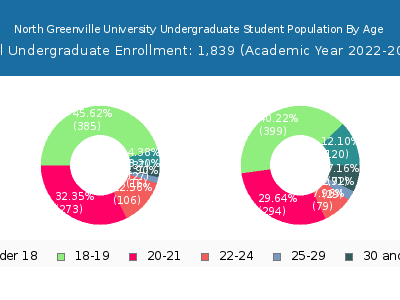 North Greenville University 2023 Undergraduate Enrollment Age Diversity Pie chart