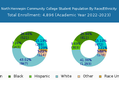 North Hennepin Community College 2023 Student Population by Gender and Race chart