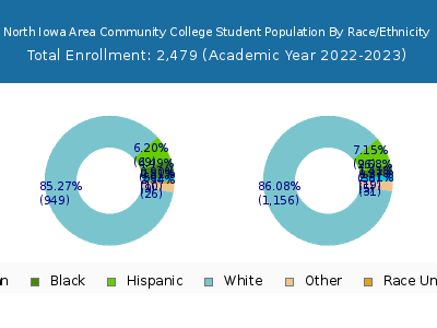 North Iowa Area Community College 2023 Student Population by Gender and Race chart