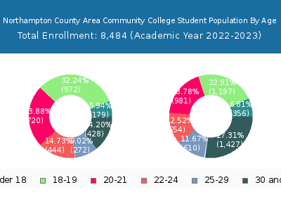 Northampton County Area Community College 2023 Student Population Age Diversity Pie chart