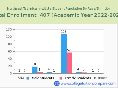 Northeast Technical Institute 2023 Student Population by Gender and Race chart