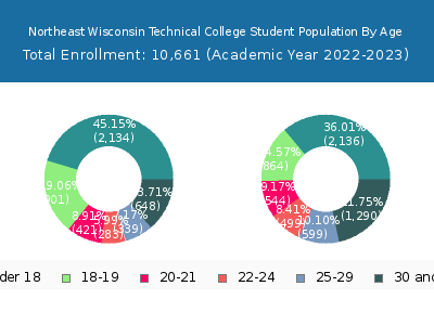 Northeast Wisconsin Technical College 2023 Student Population Age Diversity Pie chart