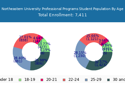 Northeastern University Professional Programs 2024 Student Population Age Diversity Pie chart