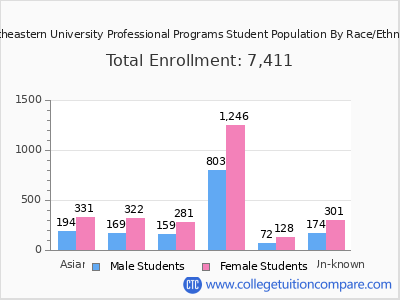 Northeastern University Professional Programs 2025 Student Population by Gender and Race chart