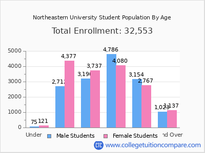 Northeastern University 2024 Student Population by Age chart