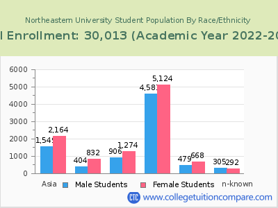 Northeastern University 2023 Student Population by Gender and Race chart