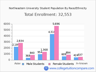 Northeastern University 2025 Student Population by Gender and Race chart