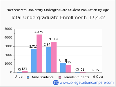 Northeastern University 2024 Undergraduate Enrollment by Age chart