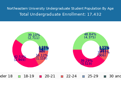 Northeastern University 2024 Undergraduate Enrollment Age Diversity Pie chart