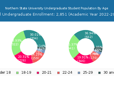Northern State University 2023 Undergraduate Enrollment Age Diversity Pie chart