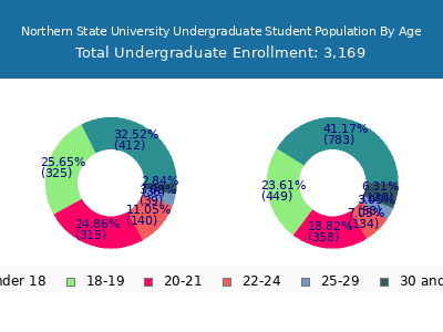 Northern State University 2025 Undergraduate Enrollment Age Diversity Pie chart