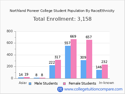 Northland Pioneer College 2025 Student Population by Gender and Race chart