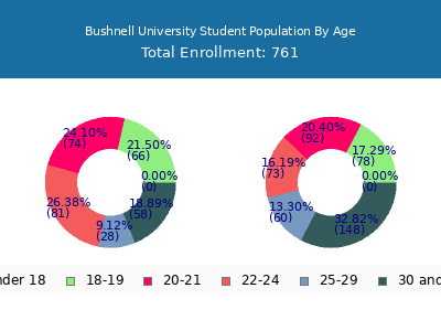 Bushnell University 2025 Student Population Age Diversity Pie chart