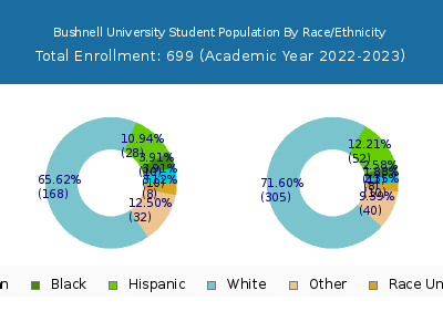 Bushnell University 2023 Student Population by Gender and Race chart