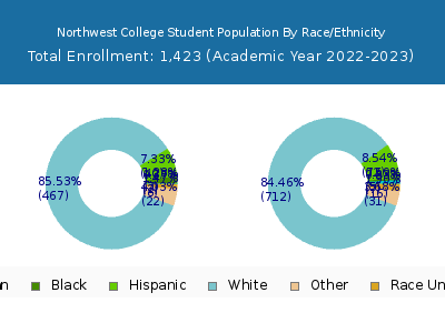 Northwest College 2023 Student Population by Gender and Race chart