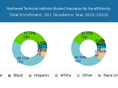 Northwest Technical Institute 2023 Student Population by Gender and Race chart