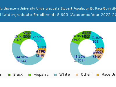 Northwestern University 2023 Undergraduate Enrollment by Gender and Race chart