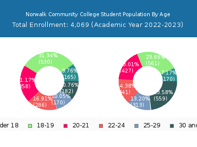Norwalk Community College 2023 Student Population Age Diversity Pie chart