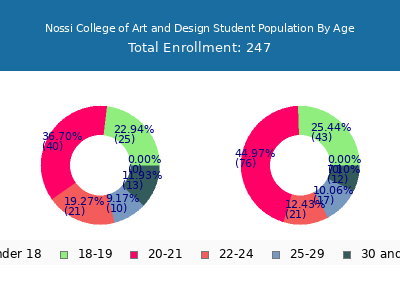 Nossi College of Art and Design 2024 Student Population Age Diversity Pie chart