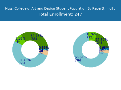 Nossi College of Art and Design 2025 Student Population by Gender and Race chart