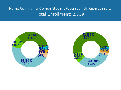 Nunez Community College 2025 Student Population by Gender and Race chart