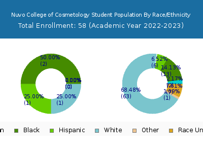 Nuvo College of Cosmetology 2023 Student Population by Gender and Race chart