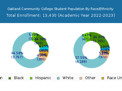 Oakland Community College 2023 Student Population by Gender and Race chart