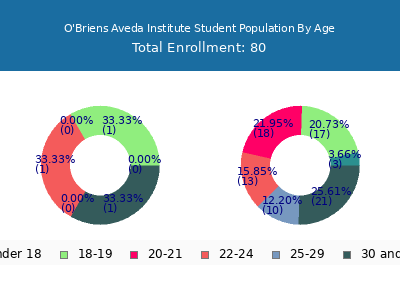 O'Briens Aveda Institute 2024 Student Population Age Diversity Pie chart
