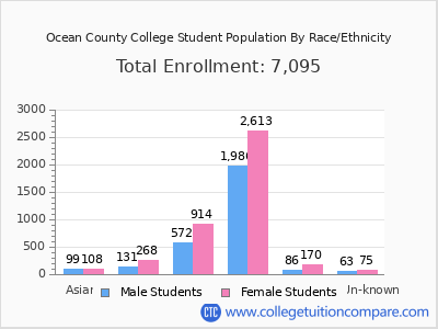 Ocean County College 2025 Student Population by Gender and Race chart