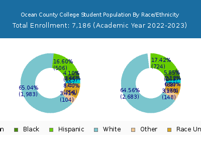 Ocean County College 2023 Student Population by Gender and Race chart