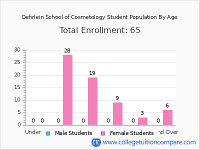 Oehrlein School of Cosmetology 2024 Student Population by Age chart