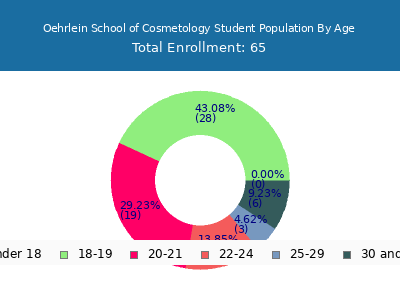 Oehrlein School of Cosmetology 2024 Student Population Age Diversity Pie chart