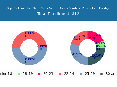 Ogle School Hair Skin Nails-North Dallas 2024 Student Population Age Diversity Pie chart