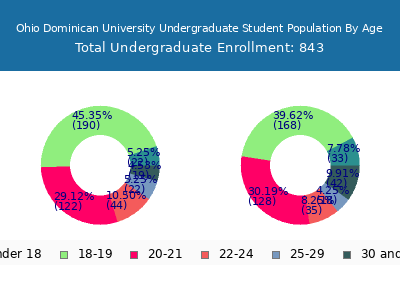 Ohio Dominican University 2025 Undergraduate Enrollment Age Diversity Pie chart