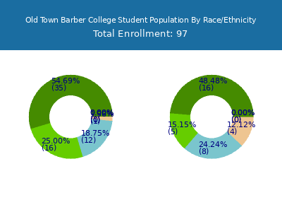 Old Town Barber College 2025 Student Population by Gender and Race chart