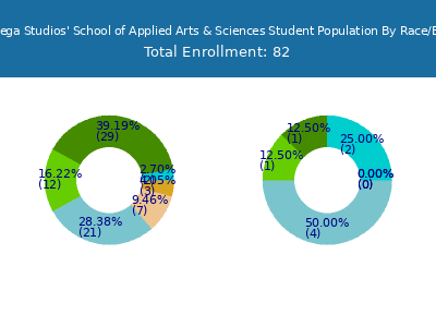 The Omega Studios' School of Applied Arts & Sciences 2025 Student Population by Gender and Race chart