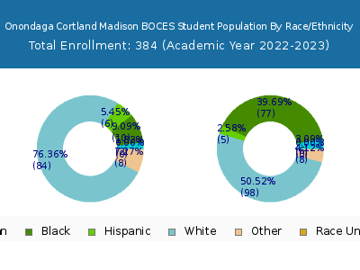 Onondaga Cortland Madison BOCES 2023 Student Population by Gender and Race chart