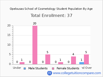 Opelousas School of Cosmetology 2025 Student Population by Age chart