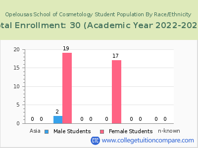 Opelousas School of Cosmetology 2023 Student Population by Gender and Race chart