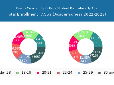 Owens Community College 2023 Student Population Age Diversity Pie chart