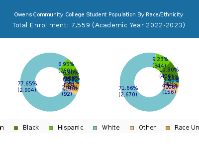 Owens Community College 2023 Student Population by Gender and Race chart