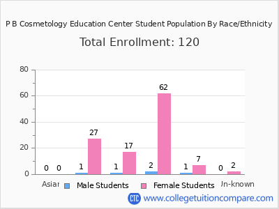P B Cosmetology Education Center 2025 Student Population by Gender and Race chart