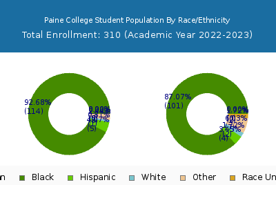 Paine College 2023 Student Population by Gender and Race chart