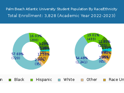 Palm Beach Atlantic University 2023 Student Population by Gender and Race chart