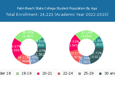 Palm Beach State College 2023 Student Population Age Diversity Pie chart