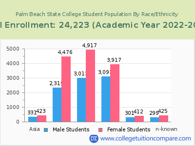 Palm Beach State College 2023 Student Population by Gender and Race chart