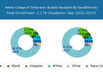Palmer College of Chiropractic 2023 Student Population by Gender and Race chart