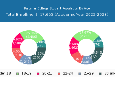 Palomar College 2023 Student Population Age Diversity Pie chart