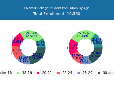 Palomar College 2025 Student Population Age Diversity Pie chart