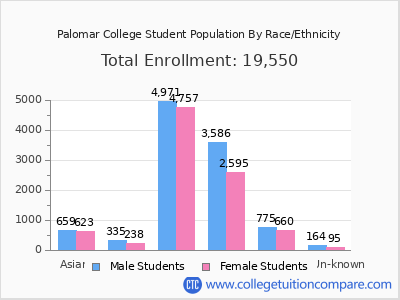 Palomar College 2025 Student Population by Gender and Race chart